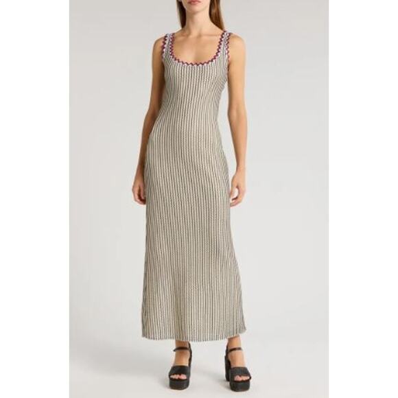 SAYLOR Vinia Maxi Dress Scallopes Trim Striped Knit Lined Black/Creme Size Small - Picture 2 of 11